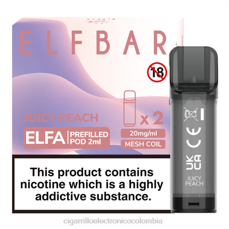 Durazno jugoso - cigarrillo electrónico sin nicotina 6PB4X332 ELFBAR Elfa cápsula precargada - 2 ml - 20 mg (paquete de 2)