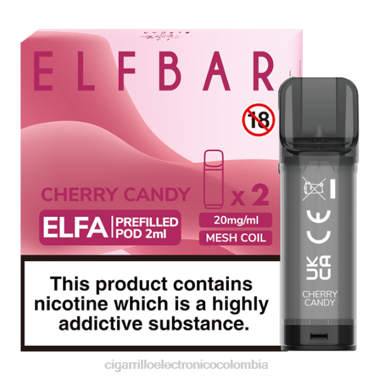 caramelo de cereza - cigarrillo electrónico Colombia precio 6PB4X338 ELFBAR Elfa cápsula precargada - 2 ml - 20 mg (paquete de 2)