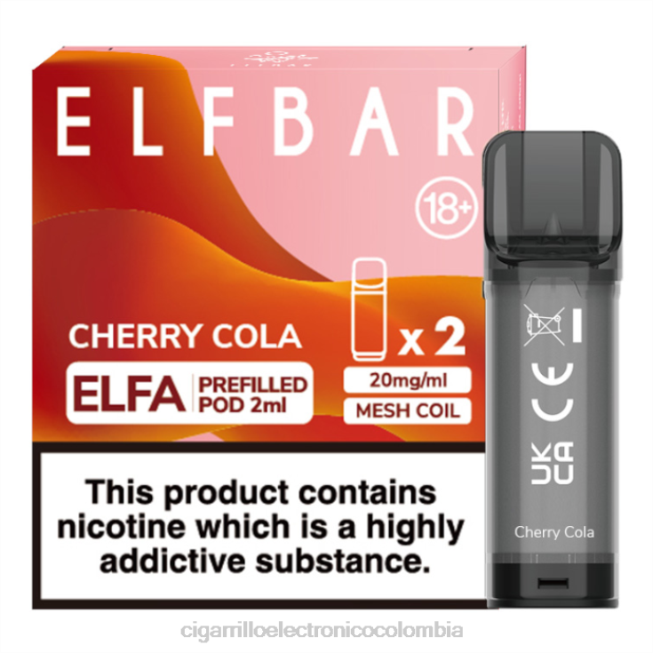 cola de cereza - cigarrillo electrónico sin nicotina 6PB4X322 ELFBAR Elfa cápsula precargada - 2 ml - 20 mg (paquete de 2)