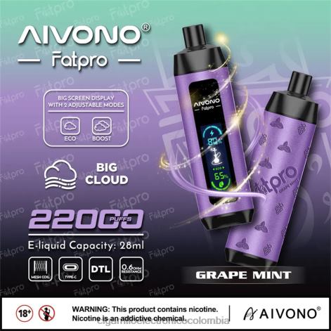 Cigarrillo Electrónico Vape - Aivono Fatpro 22000 menta de uva 4T0202
