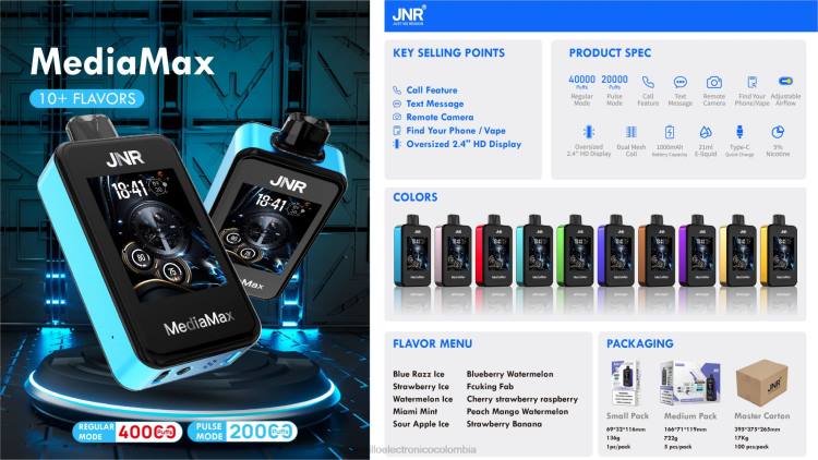 JNR MediaMax bocanada de 40k - cigarrillo electrónico desechable hielo de manzana agria 8X4T20