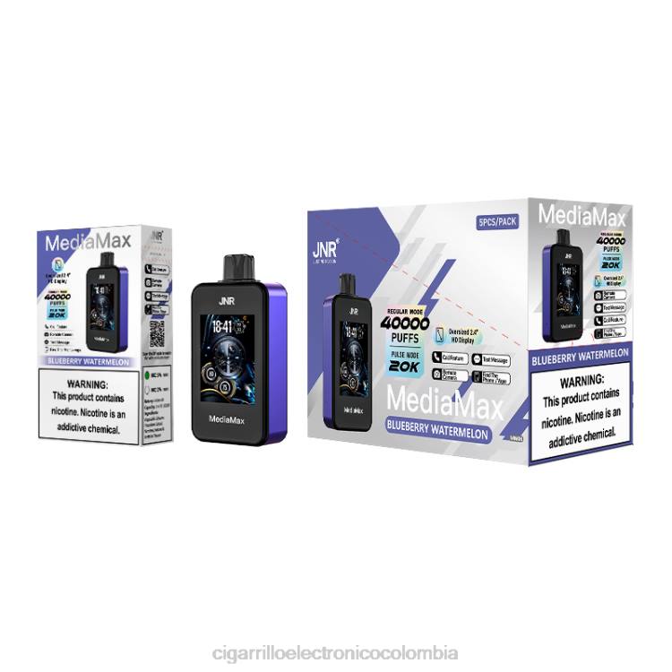 JNR MediaMax bocanada de 40k - cigarrillo electrónico sin nicotina sandía de arándanos 8X4T12